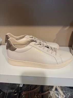 Coach Women's Chalk/Beige Signature-Trim Leather Sneakers